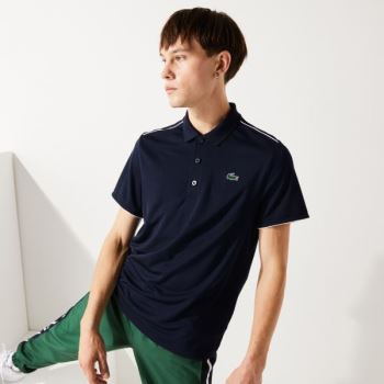 Lacoste SPORT Contrast Piping Breathable Piqué Polo Shirt Pánské - Polo Tmavě Blankyt Blankyt / Bílé